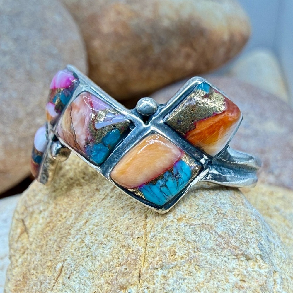 Santa Fe Multi Gemstone 925 Sterling Silver Ring Sz 8 5.5ctw Southwestern Style - Picture 9 of 17
